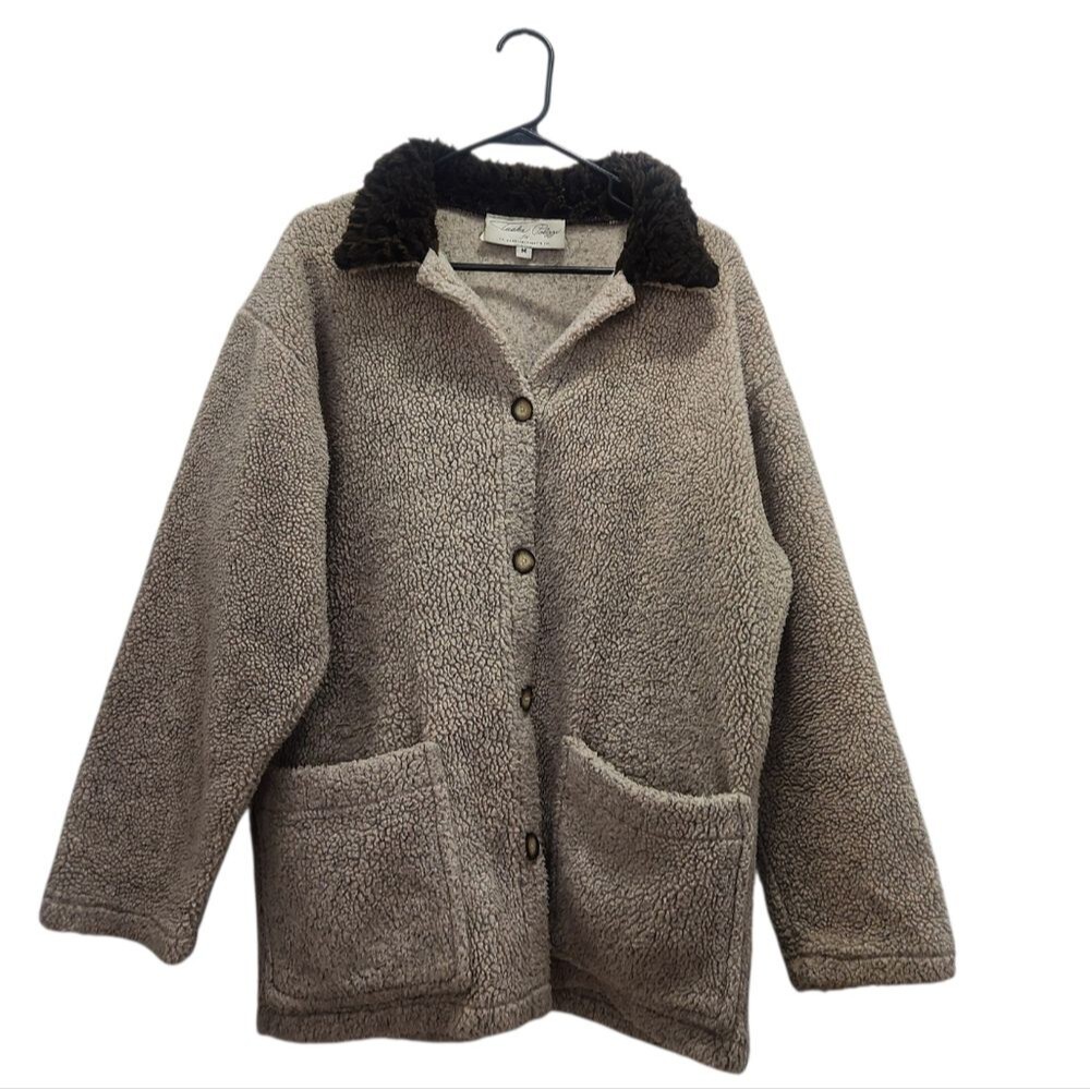 Vintage Tasha Polizzi M Sherpa Fleece Jacket Brown Faux Fur Western Barn Coat